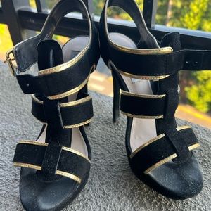 Steve Madden Black & Gold Suede Heels